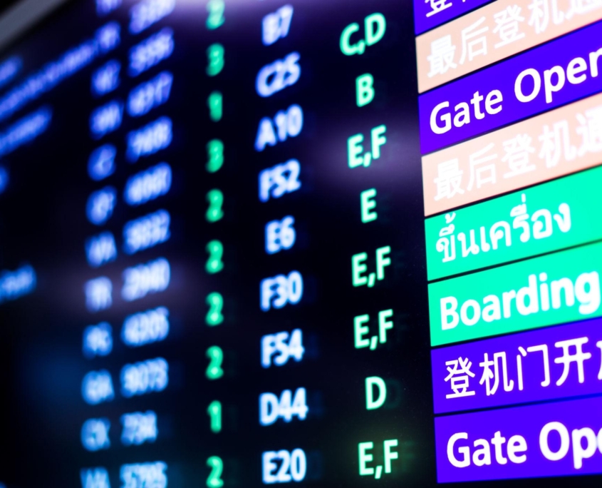 Experience Customer intelligence as viewed by an airport signage