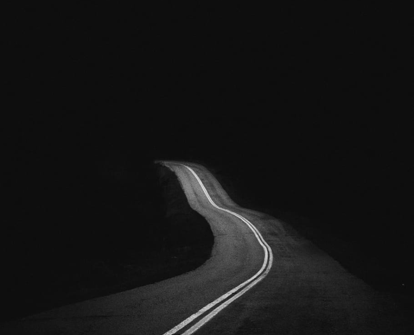 A lonely road in the dark